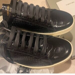 Tom Ford Black Crocodile Embossed Men's Sneakers